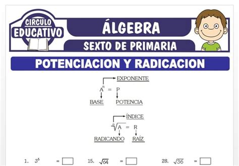 Potenciación y Radicación para Sexto de Primaria Fichas GRATIS