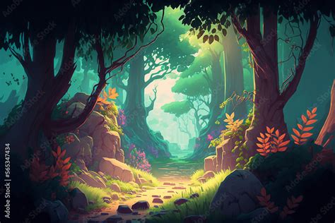 Concept Art Illustration Of A Magical Forest Forest Landscape