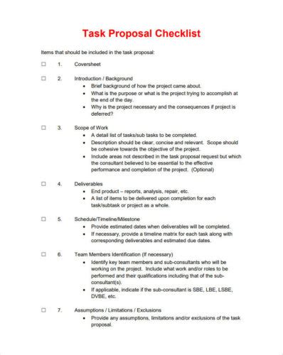 Task Proposal Checklist Template Templateral