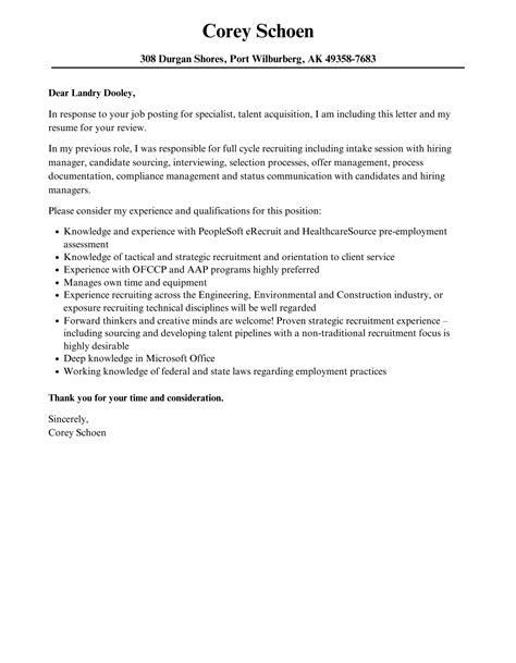 Specialist Talent Acquisition Cover Letter Velvet Jobs