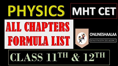 Physics All Chapters Formula List For MHT CET Class 11th And 12th