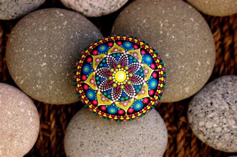 X Inch Hand Painted Mandala On River Rock Mandala Stone By Etsy