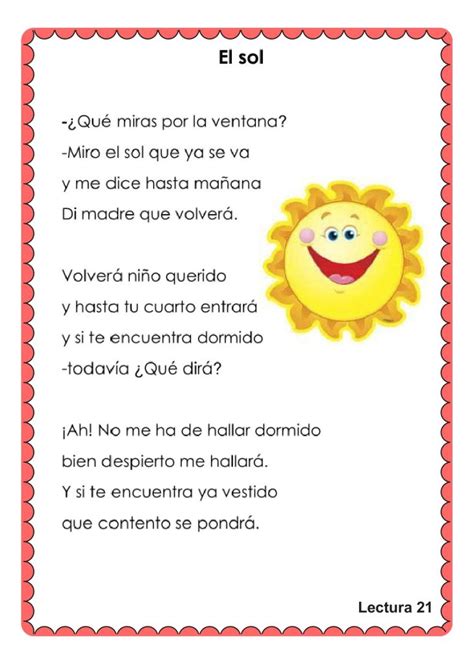 A Spanish Poem With An Image Of A Smiling Sun On The Front And Back Of