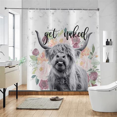 Farmhouse Highland Cow Bull Shower Curtain Get Naked Bathroom Bathtub