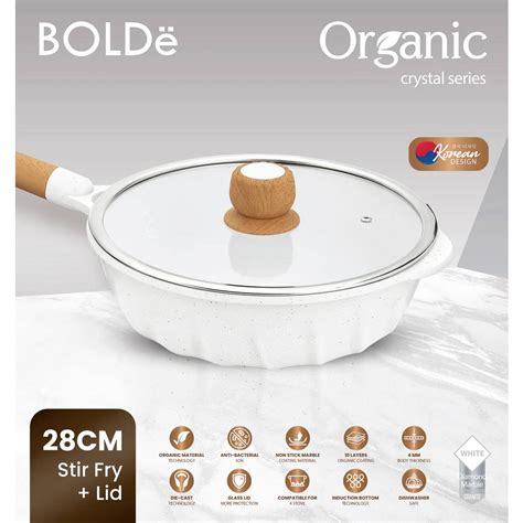 Jual BOLDe Organic White Crystal Stir Fry PAN 28 Cm Glass Lid Wajan