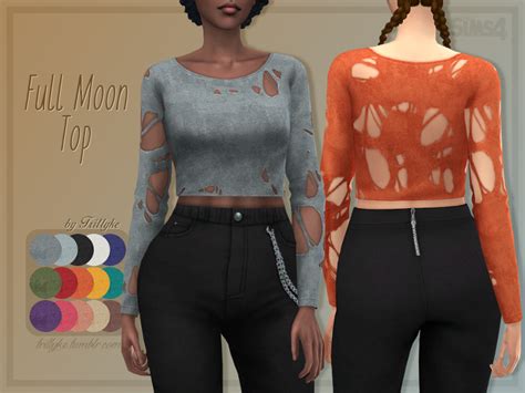 Trillyke Full Moon Top Super Destroyed Long Sleeve Crop Top