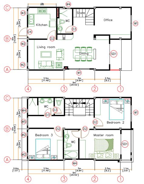 house design  meters  feet  beds small house design plan