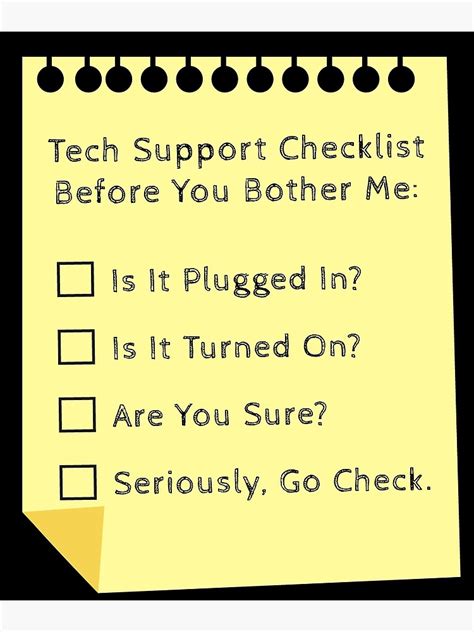 Tech Support Checklist Funny Helpdesk IT Engineer Poster For Sale By