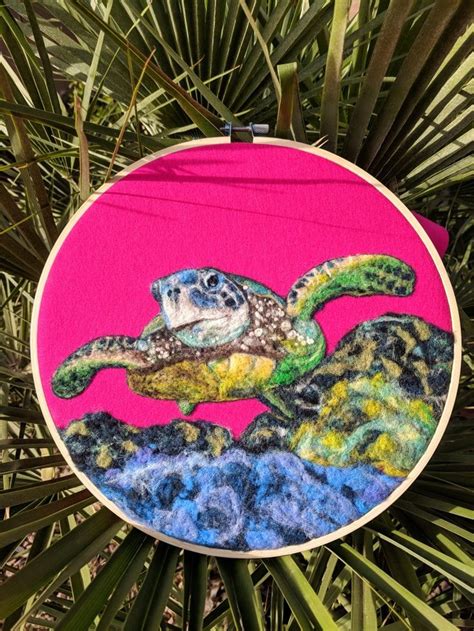 Needle Felted Sea Turtle Wool Painting Ocean Art Sea Turtle Needle Felting Felting Projects