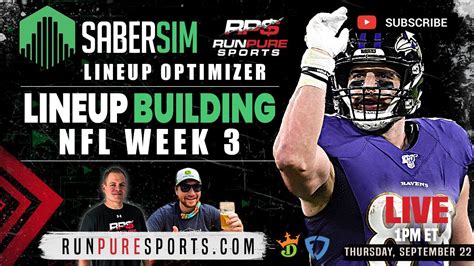 NFL WEEK 3 DRAFTKINGS LINEUP STRATEGY SABERSIM DFS OPTIMIZER YouTube