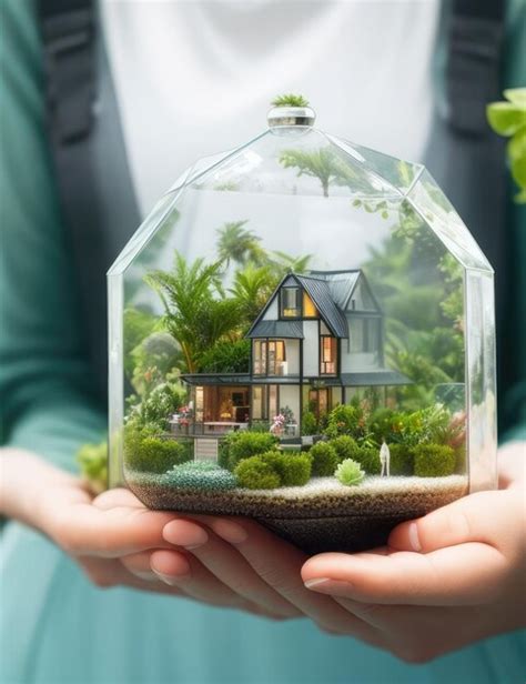 Premium Ai Image Woman Holding A Miniature House In A Glass Dome Eco
