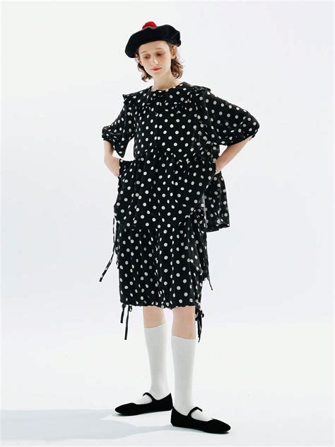 Polka Dot Print Ruffle Trim Lantern Sleeve Blouse Shein Usa