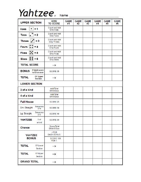 Yahtzee Score Sheets | Business Mentor