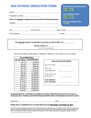 Fillable Online Hsa Payroll Deduction Form City Of St Cloud Fax