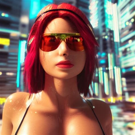 Bikini Girl Detailed Face Spotlight Cyberpunk City Wired Mu Arthub Ai