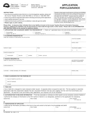 Fillable Online Sbr Gov Bc Form 638 Application For Clearance Sbr