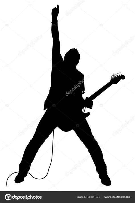 Vector Drawing Silhouette Man Electric Guitar Stock Vector By