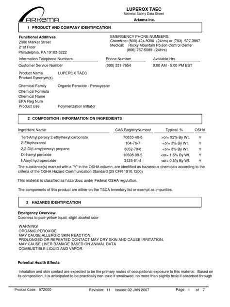 Msds Taec Pdf Toxicity Personal Protective Equipment