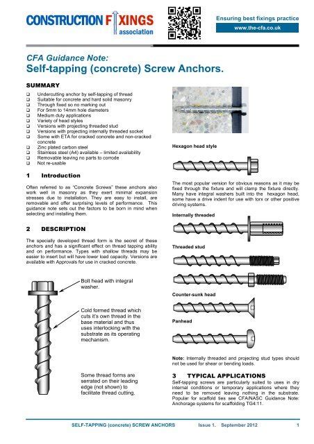 Self Tapping Concrete Screw Anchors Construction Fixings