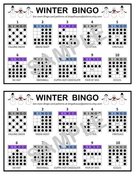 Winter Bingo Card Patterns For Really Fun Bingo Games Bingo Cards Etsy