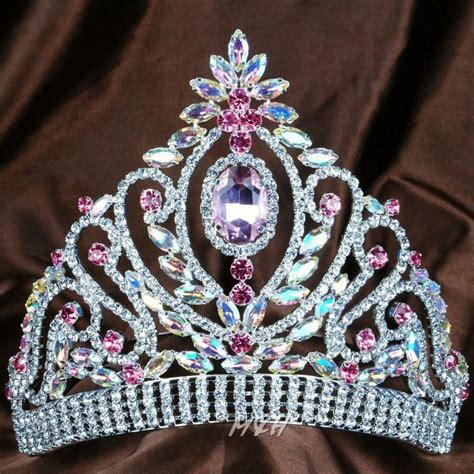 Details About Awesome Tiara Pink Ab Crystal Rhinestone Crown Wedding