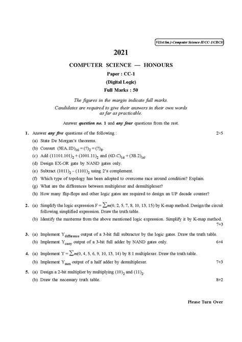 File Cu 2021 B Sc Honours Computer Science Semester 1 Paper Cc 1 Qp