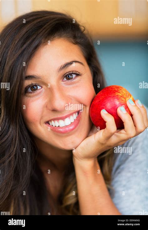 Portrait Of Beautiful Woman With An Apple Healthy Lifestyle Concept