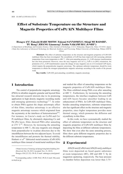 Pdf Effect Of Substrate Temperature On The Structure And Magnetic Properties Of Coptaln