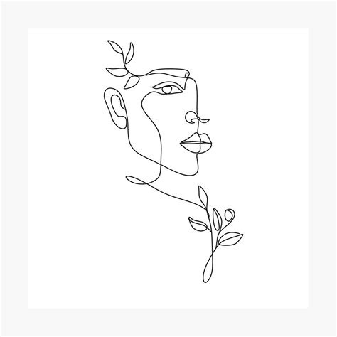 Minimal Line Art Woman With Flowers I Art Print By OneLinePrint