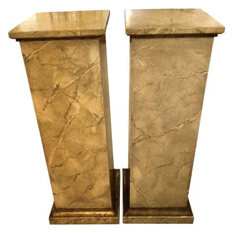 Pair Of Wooden Faux Painted Marbleized Pedestals For Sale At 1stdibs