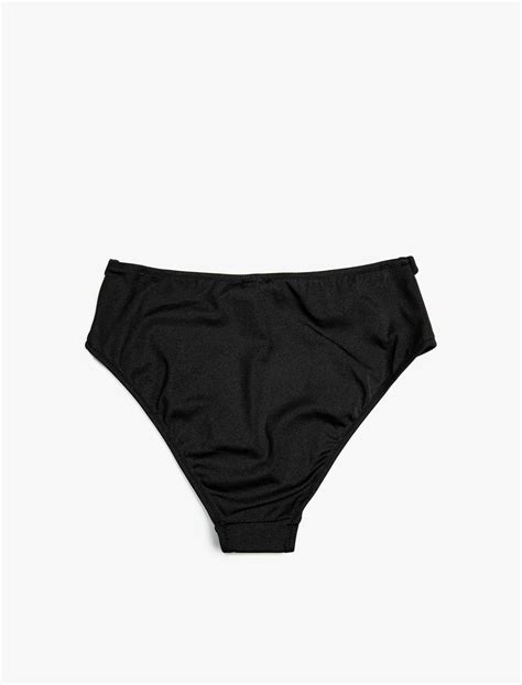 Siyah Kadın Yüksek Bel Bikini Altı Metal Halka Aksesuar Detaylı