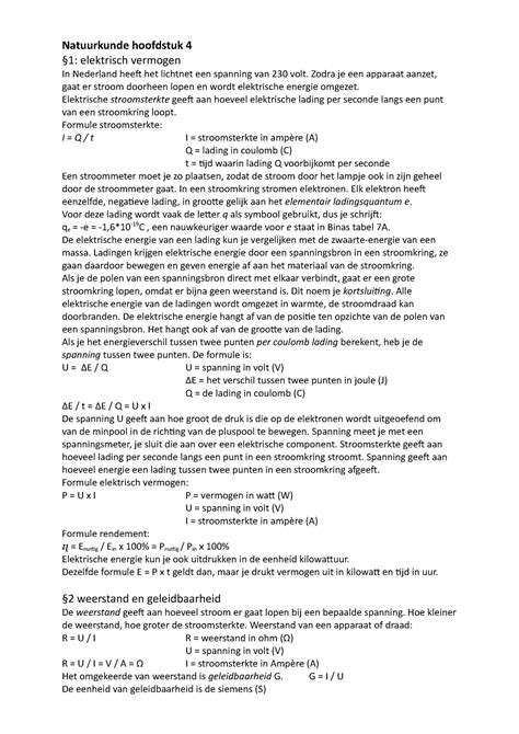 Na Samenvatting H Natuurkunde Hoofdstuk Elektrisch Vermogen In