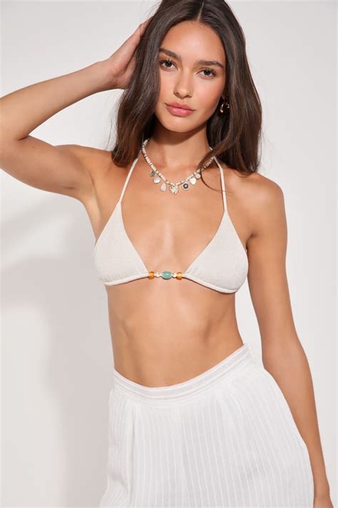 VDM Blair Bikini Beige Reversible Bikini Top Triangle Swim Lulus
