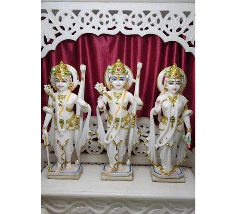 Multicolor Painted Marble Ram Darbar Statue For Temple Size 24