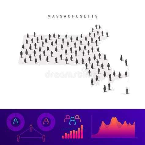 Massachusetts People Map Detailed Vector Silhouette Mixed Crowd Of