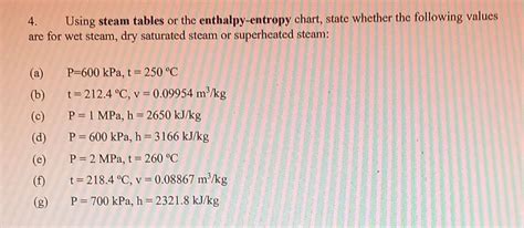 Solved 4 Using Steam Tables Or The Enthalpy Entropy Chart