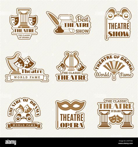 Theatre logo. Cinema entertainment show elements theatre badges drama and comedy mask recent ...