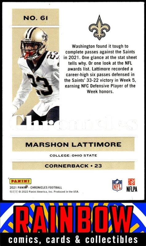 2021 Panini Chronicles 61 Marshon Lattimore New Orleans Saints EBay