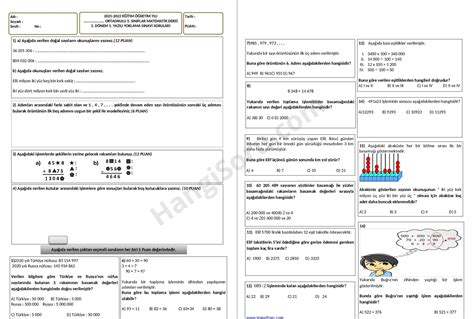 5 Sınıf Matematik 1 Dönem 1 Yazılı Soruları 2022 2023 Hangisoru