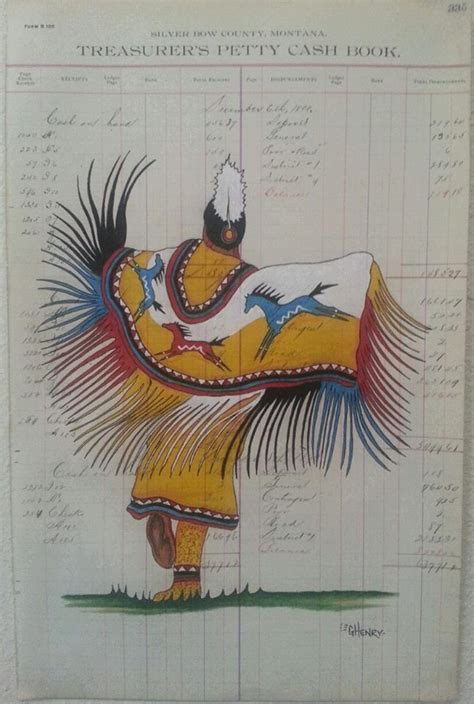 Fancy Shawl Dancer On 1899 Silver Bow County Ledger Paper Gordon Henry Native American Art