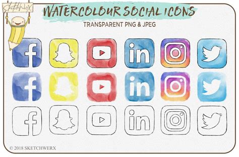 6 Watercolour Social Media Icons By Sketchwerx Thehungryjpeg