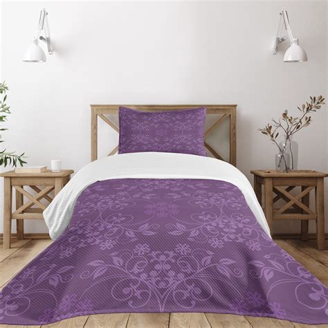 Ambesonne Eggplant Quilted Bedspread Set Pcs Arrangement Ornament