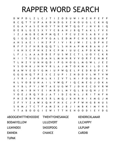 Rappers Word Search Printable