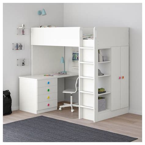 STUVA FÖLJA Loft bed with 4 drawers 2 doors white White loft bed