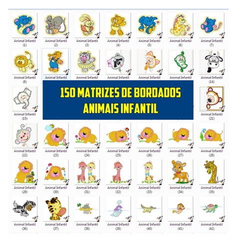 150 Matrizes De Bordados Animais Infantil Formato Em Pes Elo7