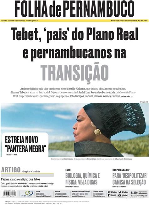 Capa Folha de Pernambuco Edição Quarta 9 de Novembro de 2022