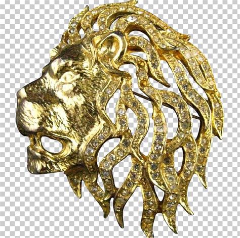 Lion Brooch Gold Jewellery Imitation Gemstones Rhinestones Png