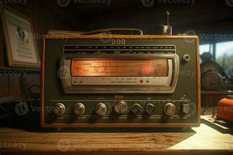 Vintage Radio On A Wooden Table In The Interior Of The Room Vintage