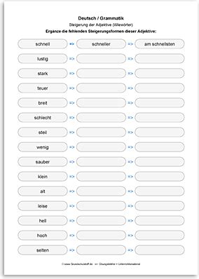 Arbeitsblatt Deutsch Grammatik Adjektive Steigerung Nr 1 Pdf