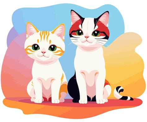 Un Dibujo De Dibujos Animados De Dos Gatos Sentados Sobre Un Fondo